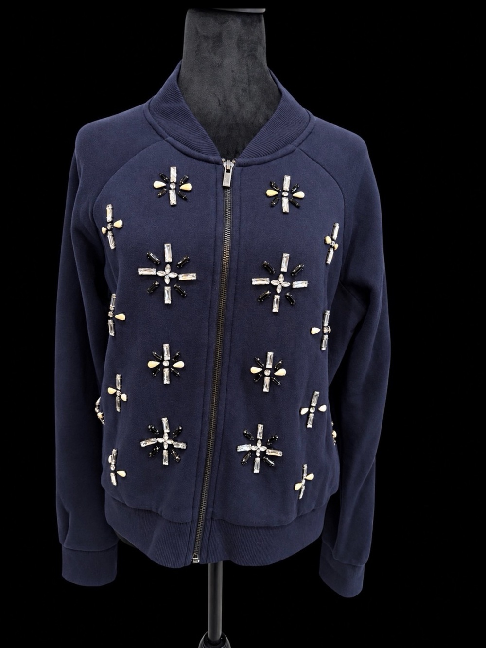 *NICE* Banana Republic Navy Embellished Zip-Up Jacket — Size L